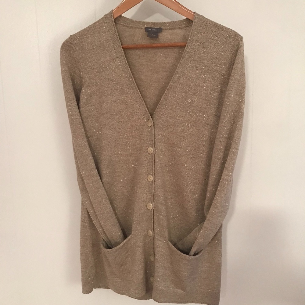 Rare Ann Taylor Women Gold Merino Wool Cardigan